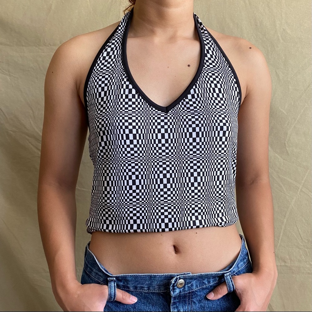 Twisted Checkerboard Halter Top 🌪